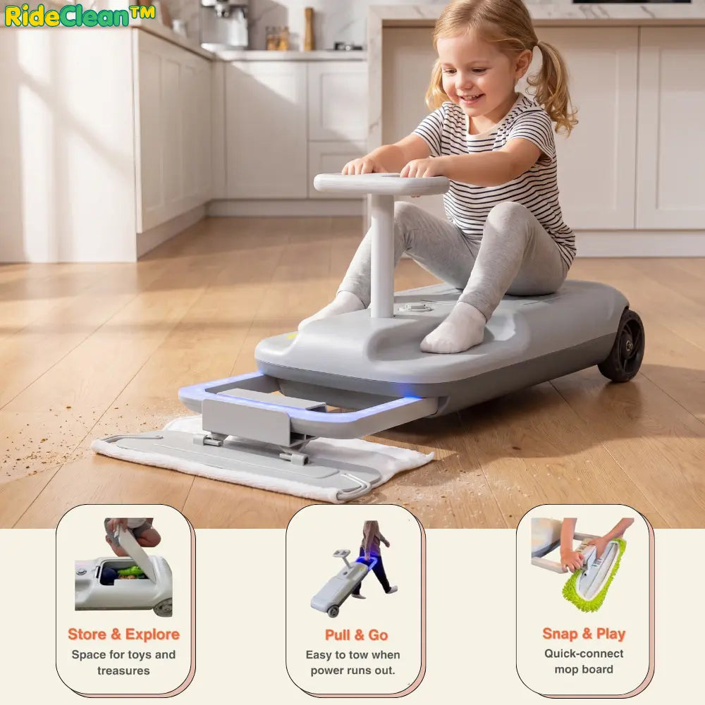 RideClean™ Kids Electric Go-Kart with Mop Attachment